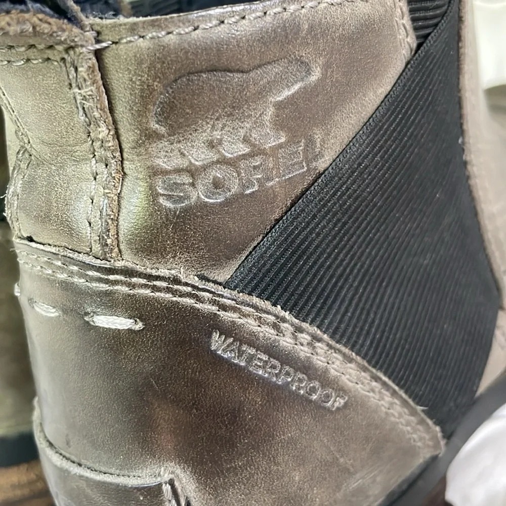 Sorel Emilie Waterproof Quarry Gray Leather Chelsea Ankle Boots Women 6.5 - Picture 5 of 7